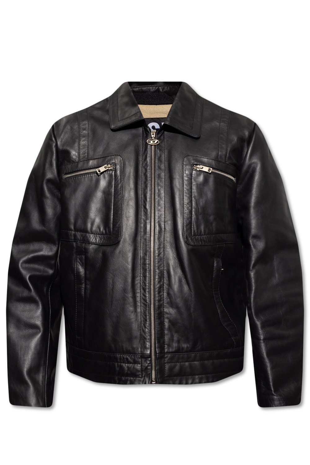 Black 'L - Superdry Brown Leather Workwear Trucker Jacket - Cale